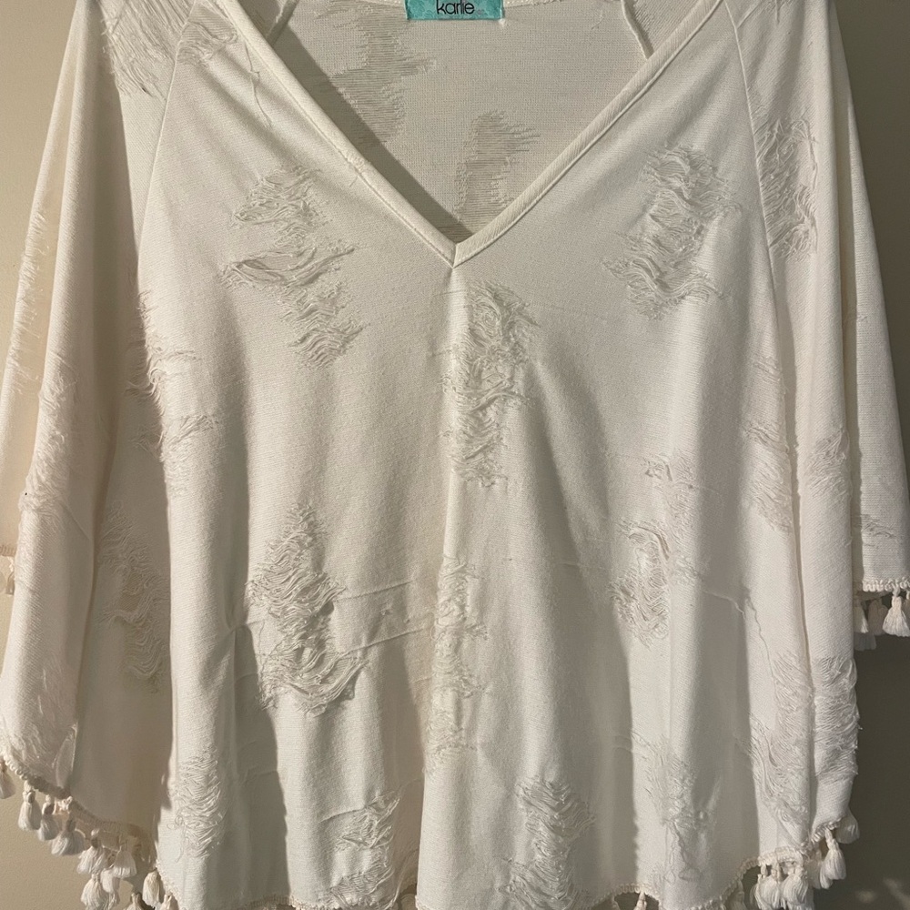 Karlie White V-Neck top with Tassels